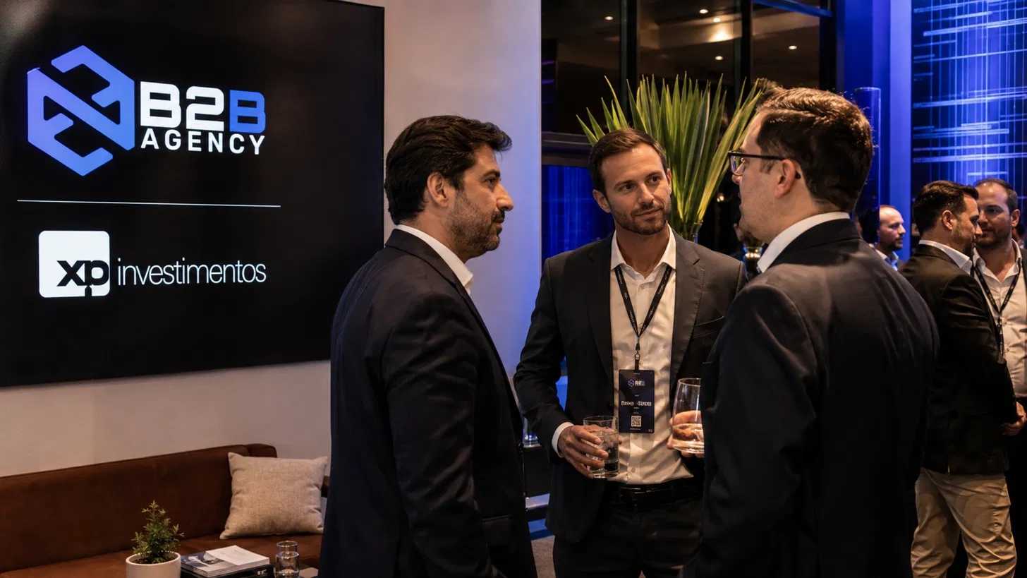 Executivos conversando durante evento da B2B Agency e XP Investimentos